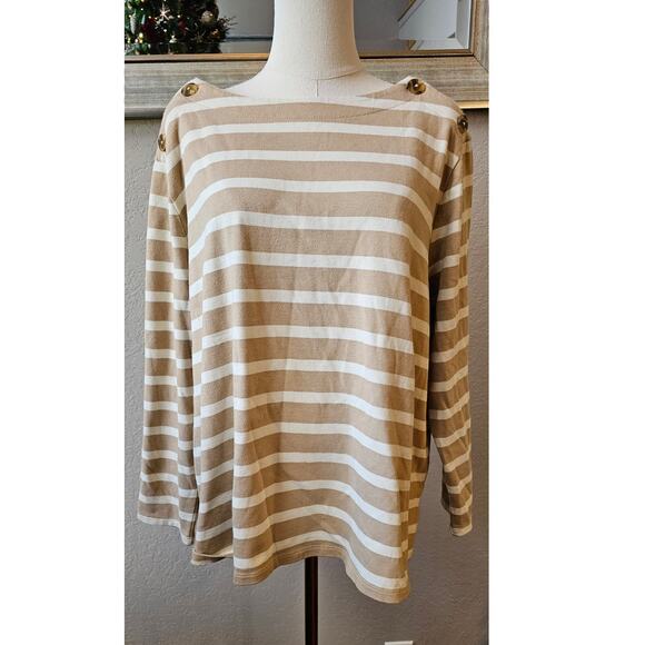 The Nines by Hatch Long Sleeve Maternity Blouse Women Size L White Tan Striped - Picture 2 of 7